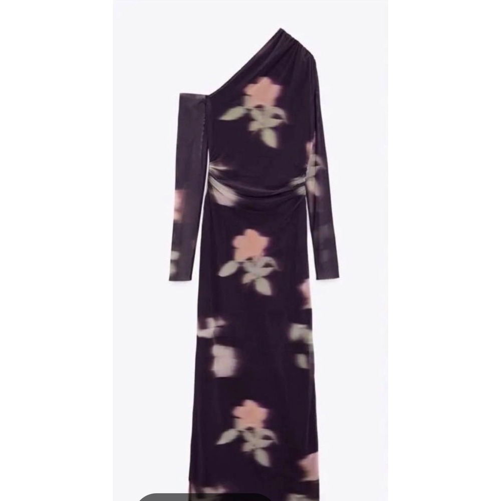 Zara Purple Mesh Maxi Dress One Shoulder Sheer Large Whimsigoth Witchy Goth